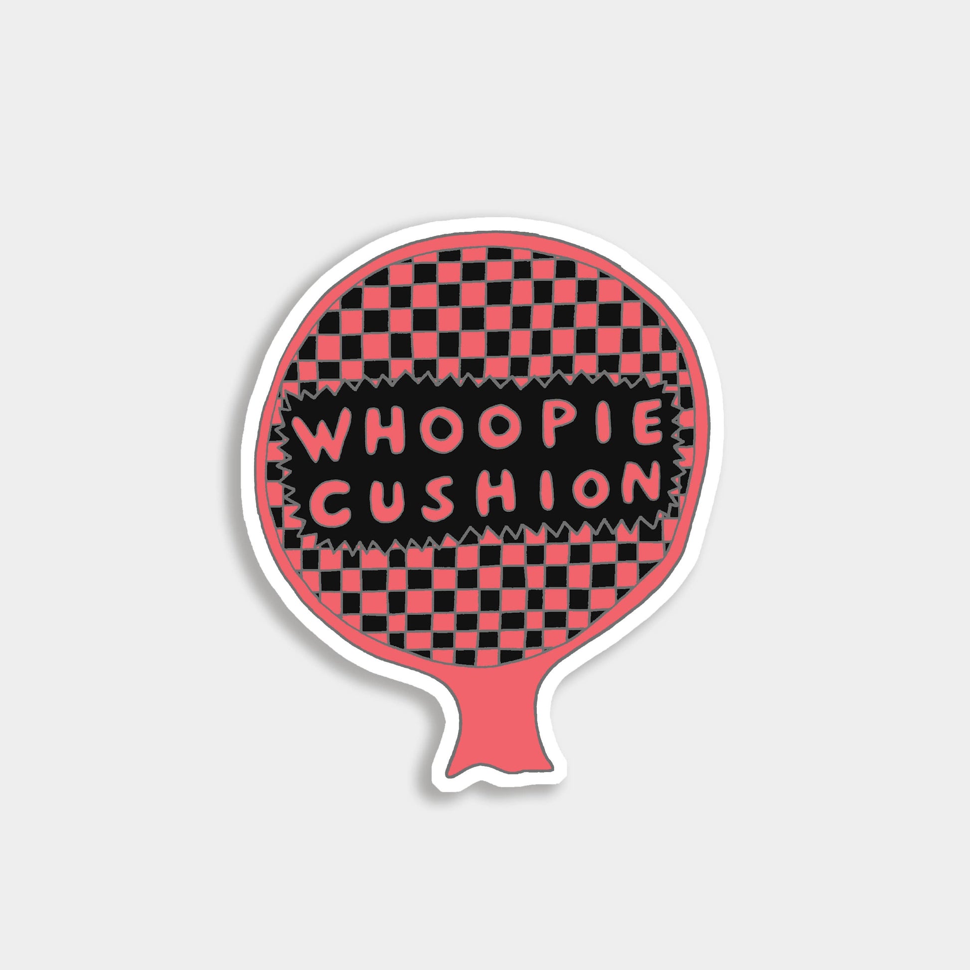 Hand-drawn whoopie cushion vinyl sticker – classic retro prank design, perfect for laptops, bottles, and notebooks. Fun, cheeky humour for prank lovers.