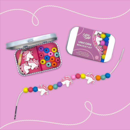 Sustainable unicorn bracelet craft kit for kids, plastic-free and hand-assembled