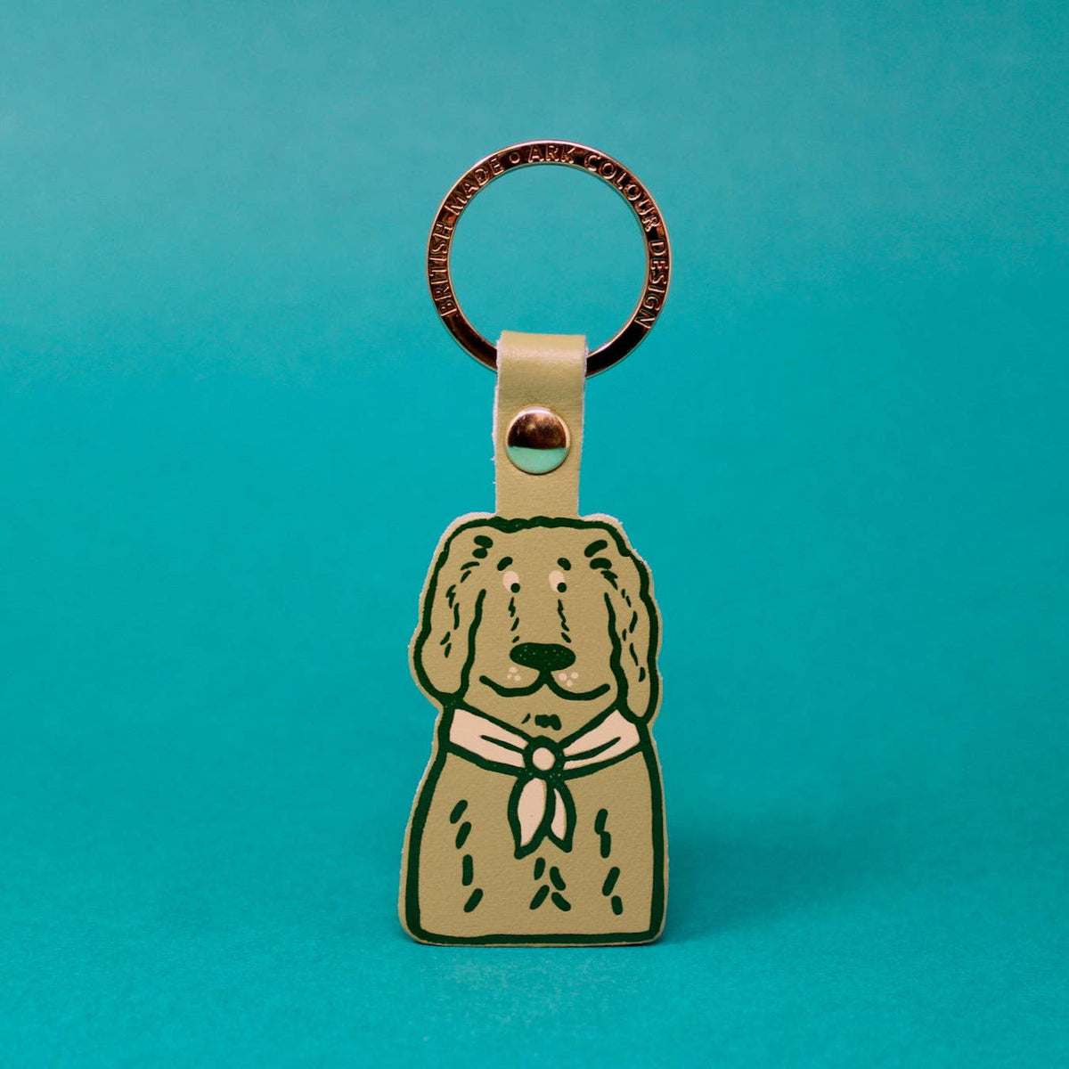 Gold plated ring detail on leather dog keyring