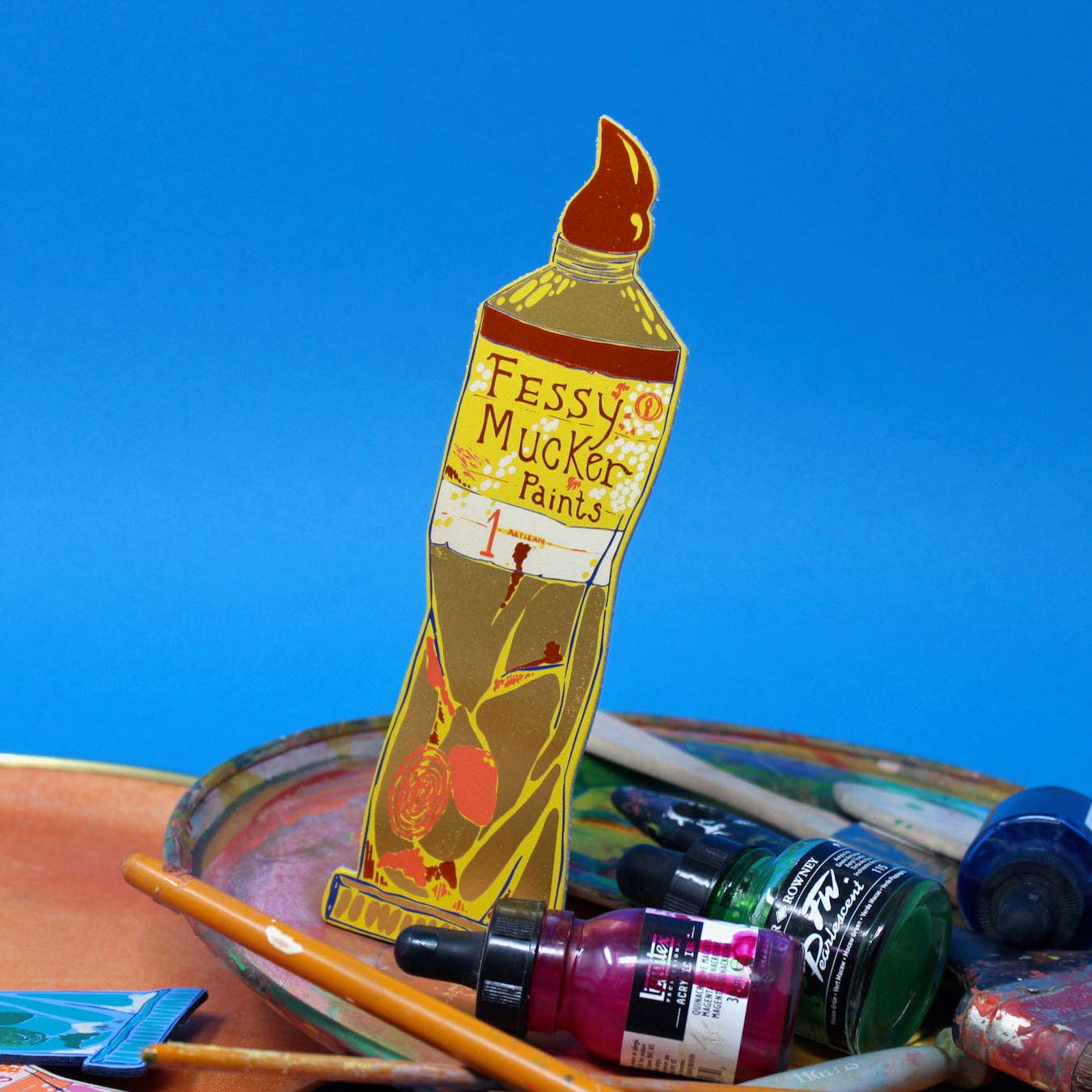 Fessy Mucker bookmark showing high impact metallic foil finish