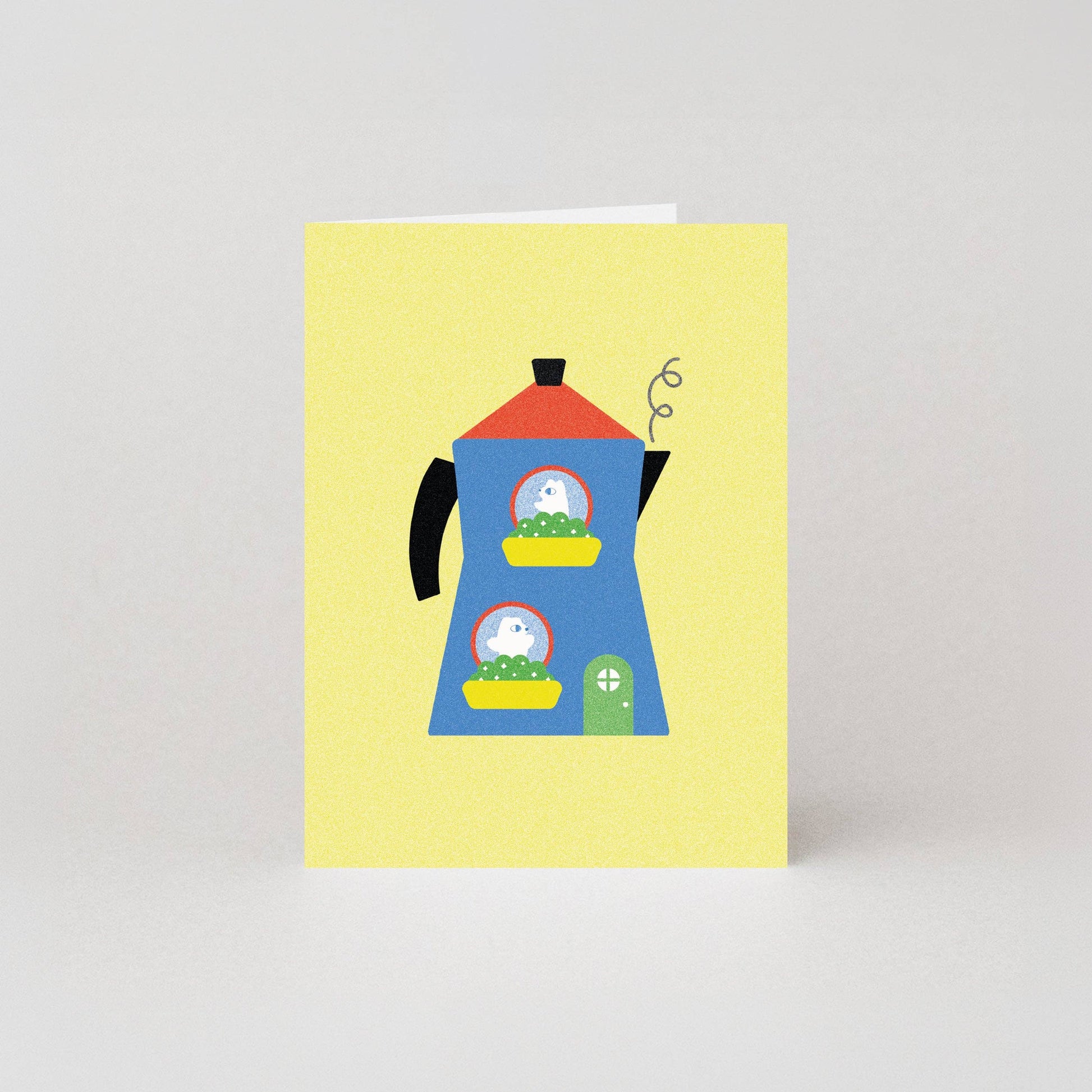 Coffee Pot Mini New Home Card featuring two bears in a cafetiere