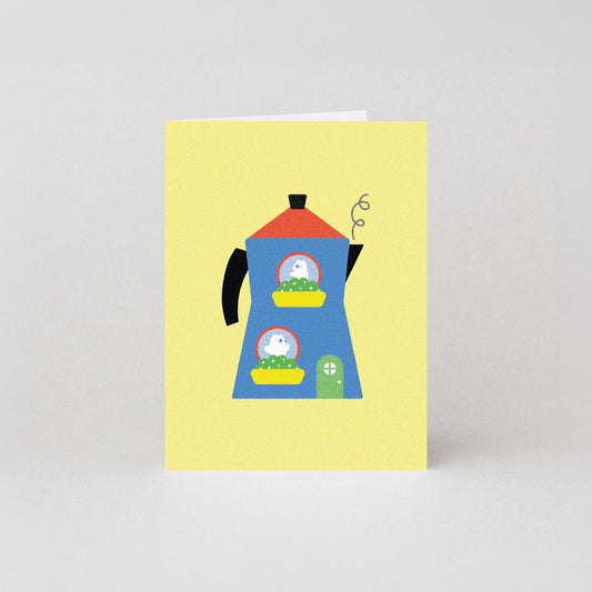 Coffee Pot Mini New Home Card featuring two bears in a cafetiere