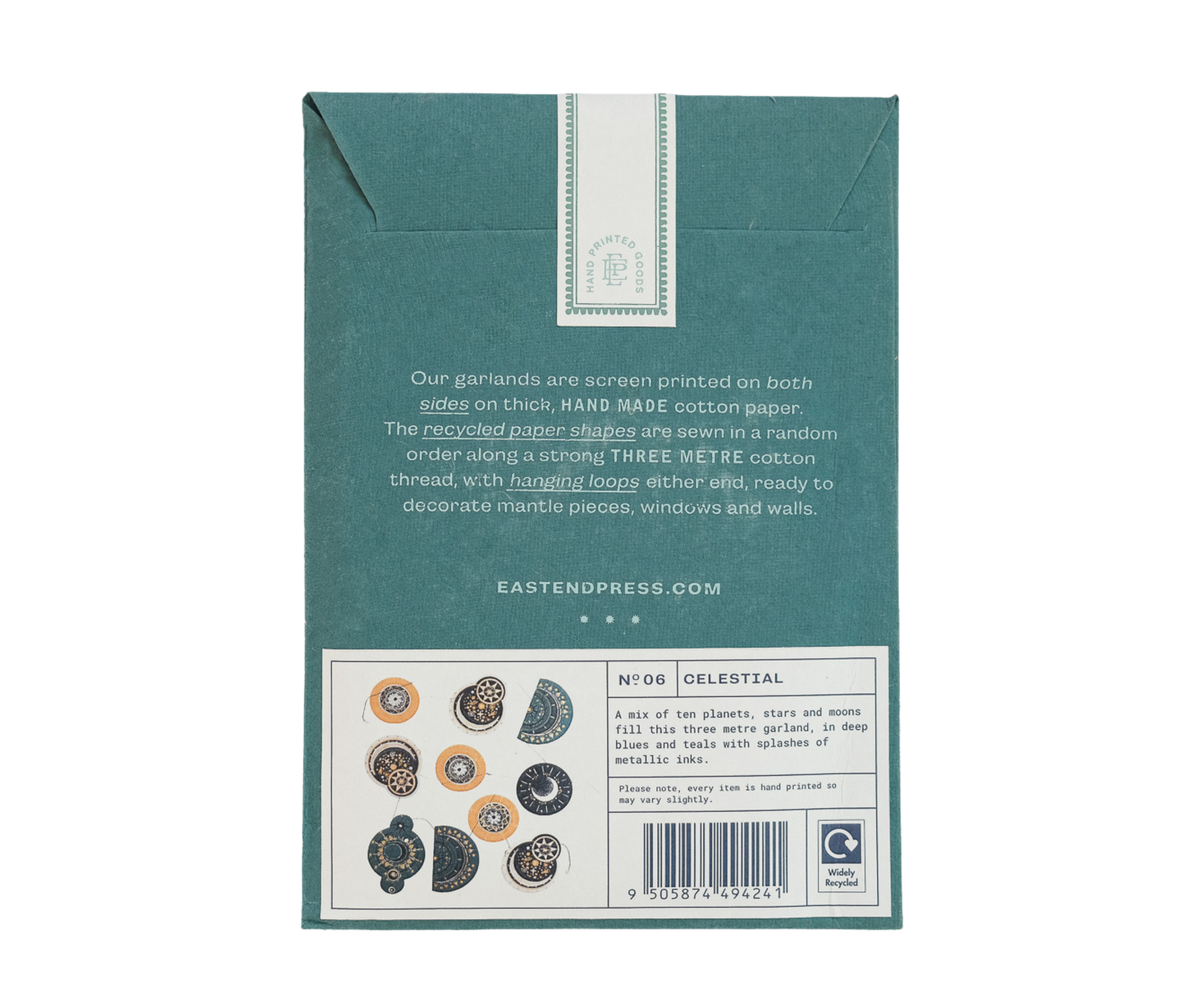 Forget Me Not and Green celestial sewn garland packaging detail