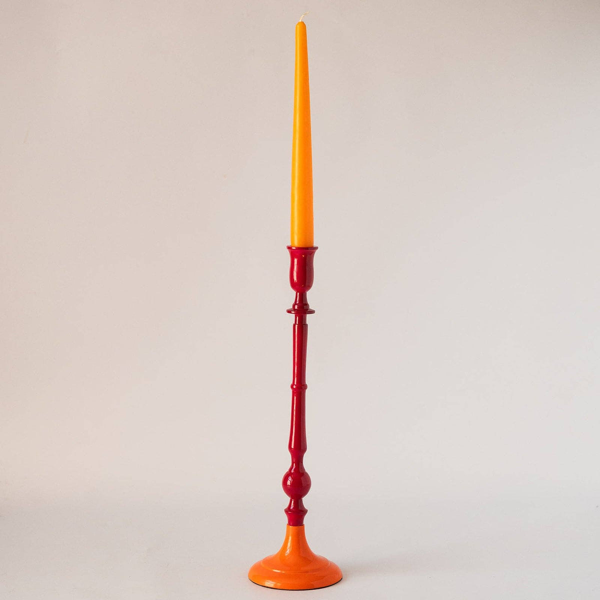 Contemporary Citron yellow and Moss green enamel candlestick holder