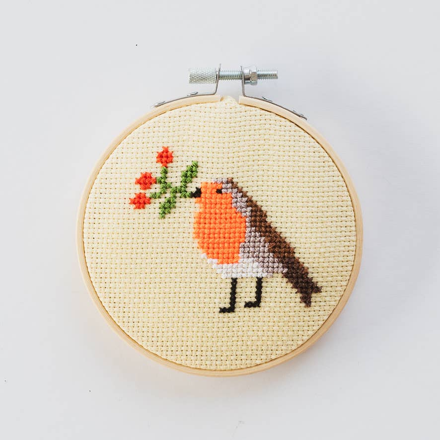 Robin and Berry cross stitch kit lifestyle shot