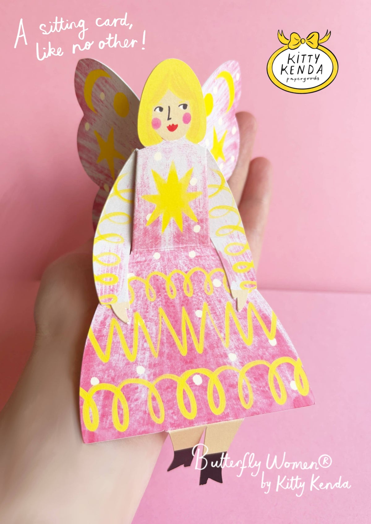 Butterfly woman card showing 3D folding mechanism