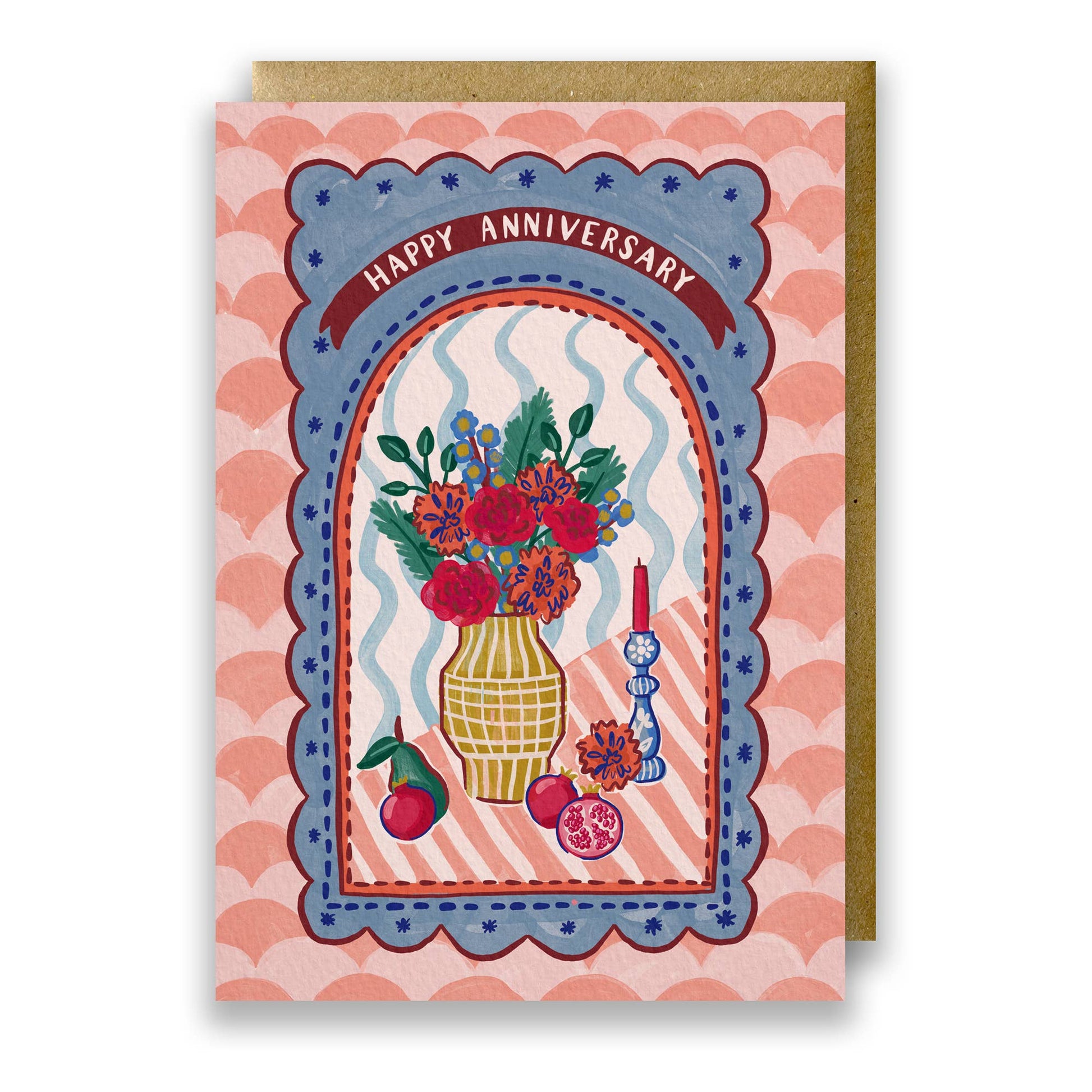 Maximalist Pomegranate & Flower Anniversary Card, A6, front view