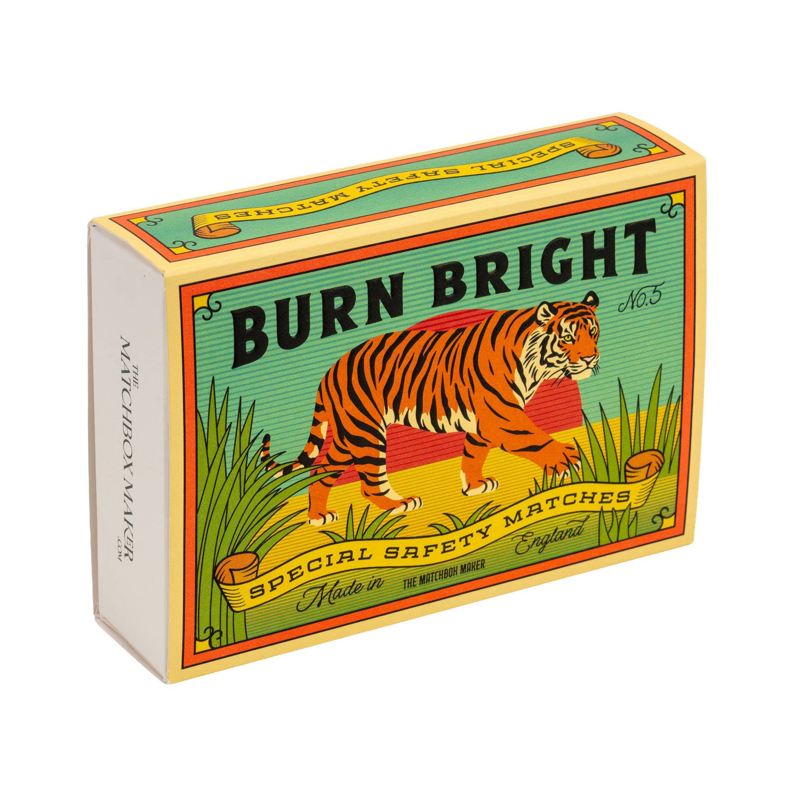 Tiger design matchbox open showing 13cm matches