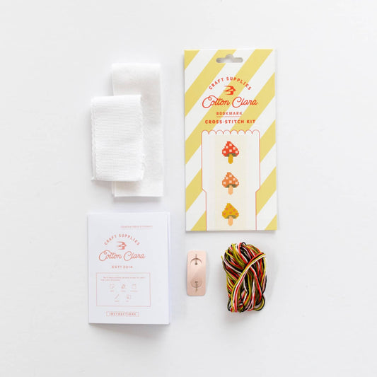 DIY toadstool bookmark kit with blunt needle and detailed instructions