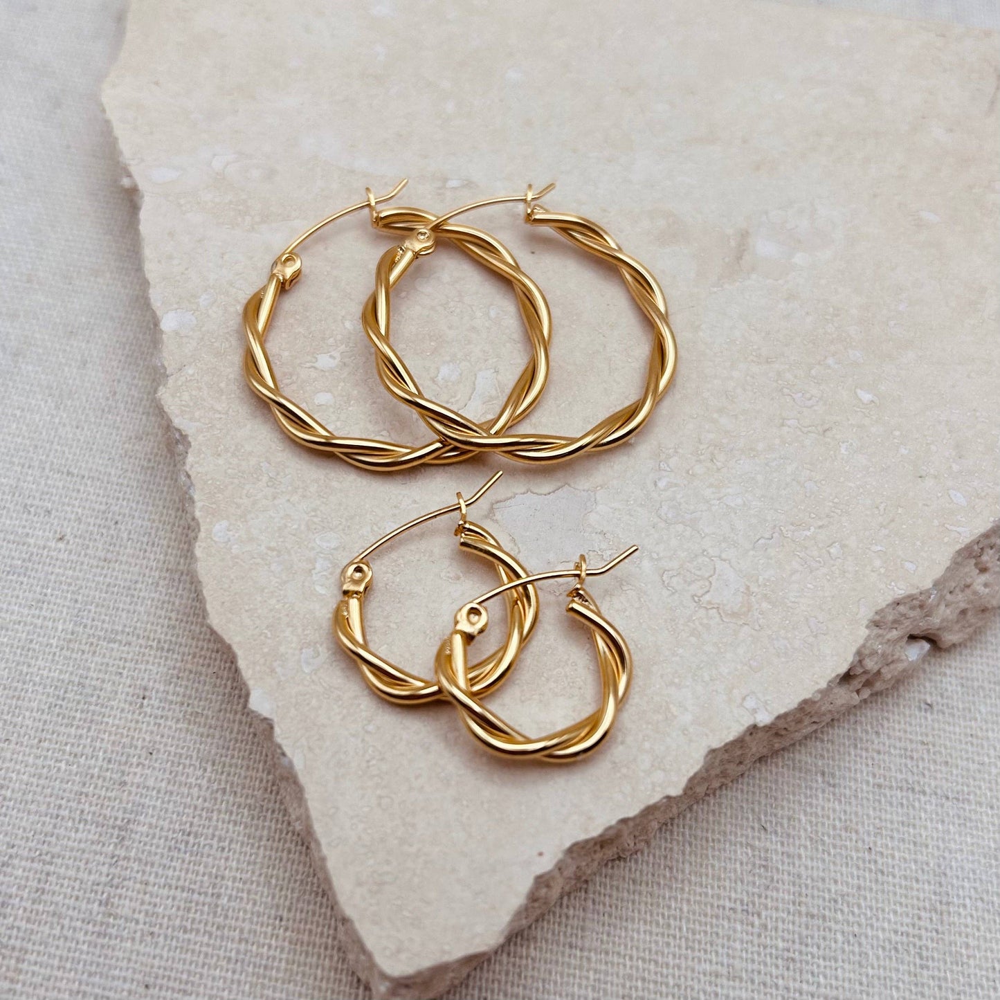 Everyday Twisted Gold Hoop Earrings in two sizes