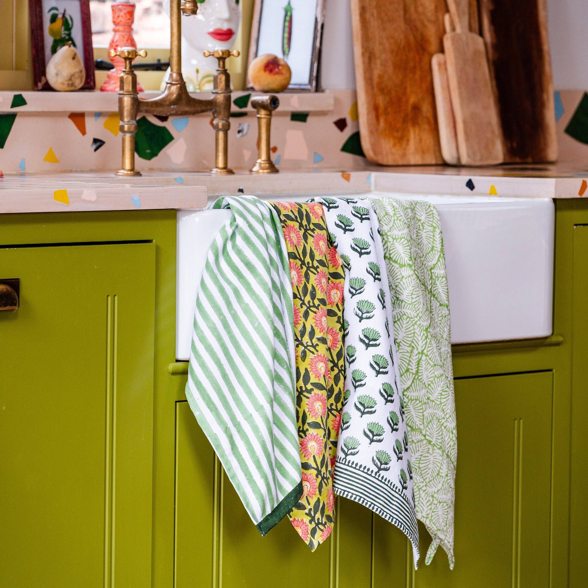 Pressed Petals tea towel hanging by its loop hook