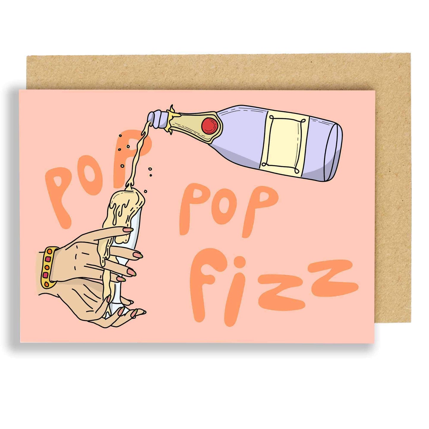 Pop Pop Fizz celebration greeting card with champagne bottle illustration
