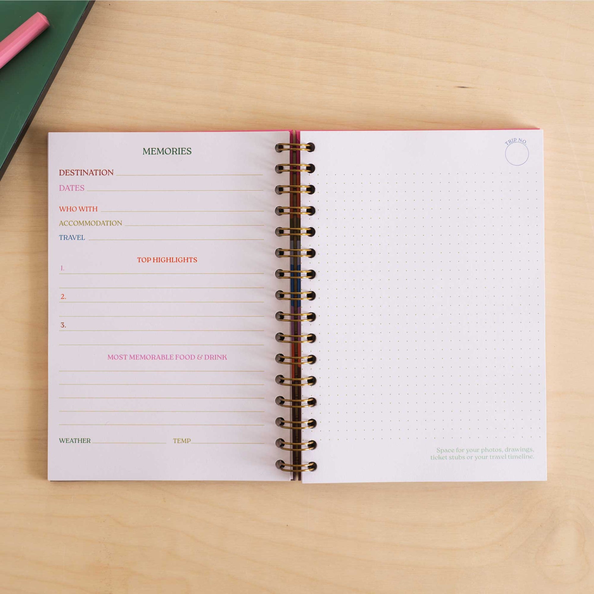 Close-up of 'Creative Page' in A5 Wanderlust Travel Journal for photos or tickets