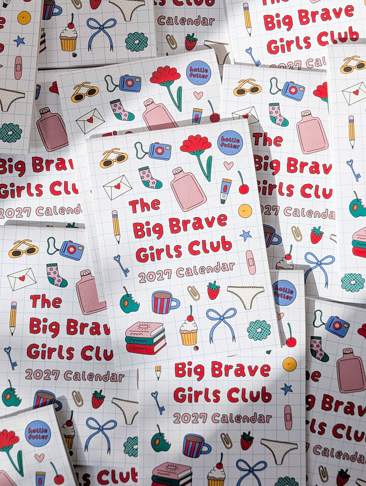 A5 wall calendar page showing playful girlhood illustration