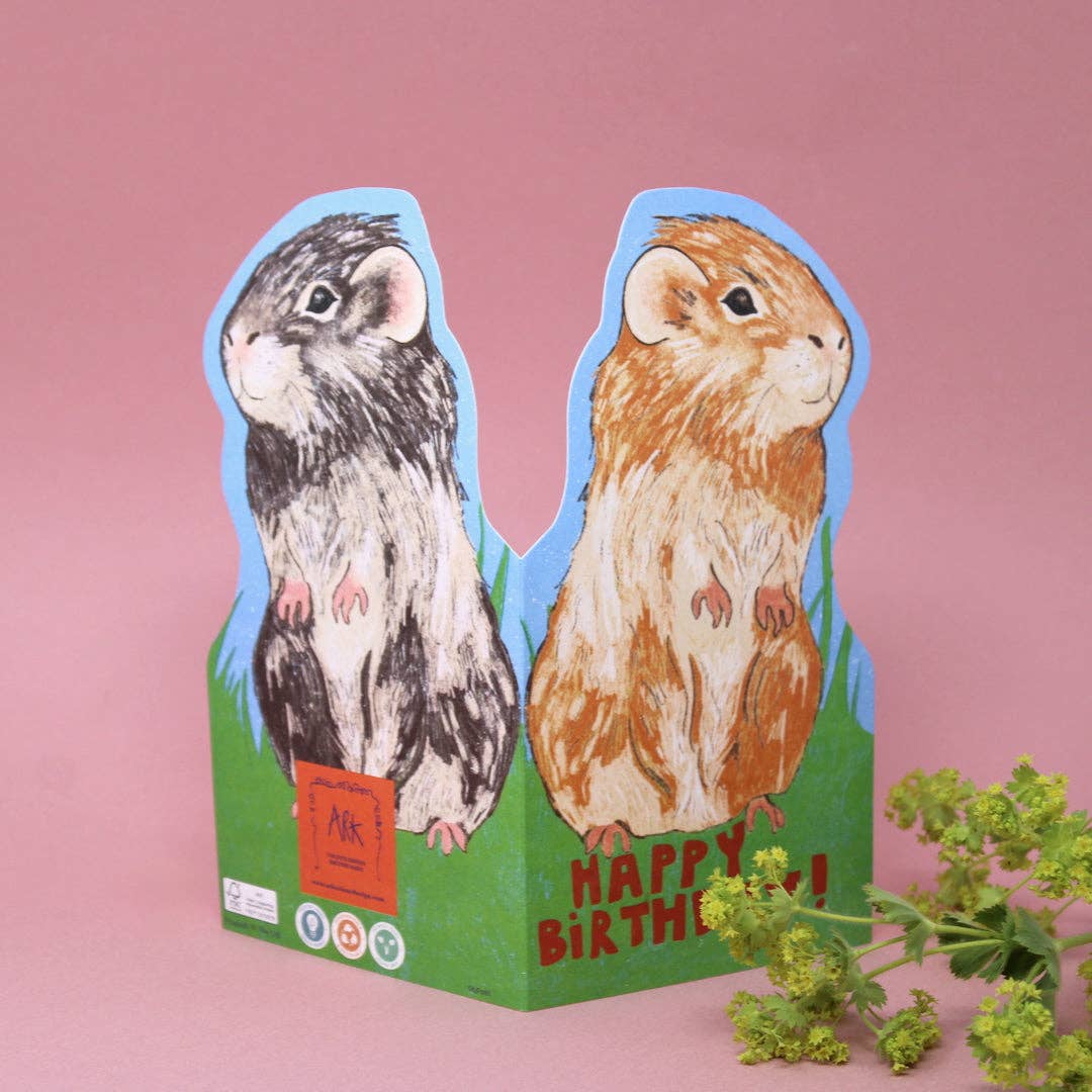 Guinea pig shaped greeting card with blue recycled envelope