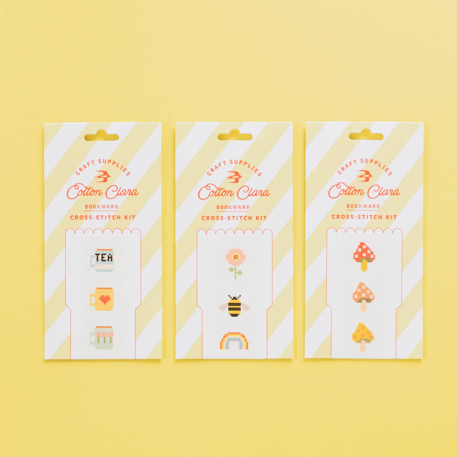 Finished toadstool cross stitch bookmark, felt-backed, by Cotton Clara