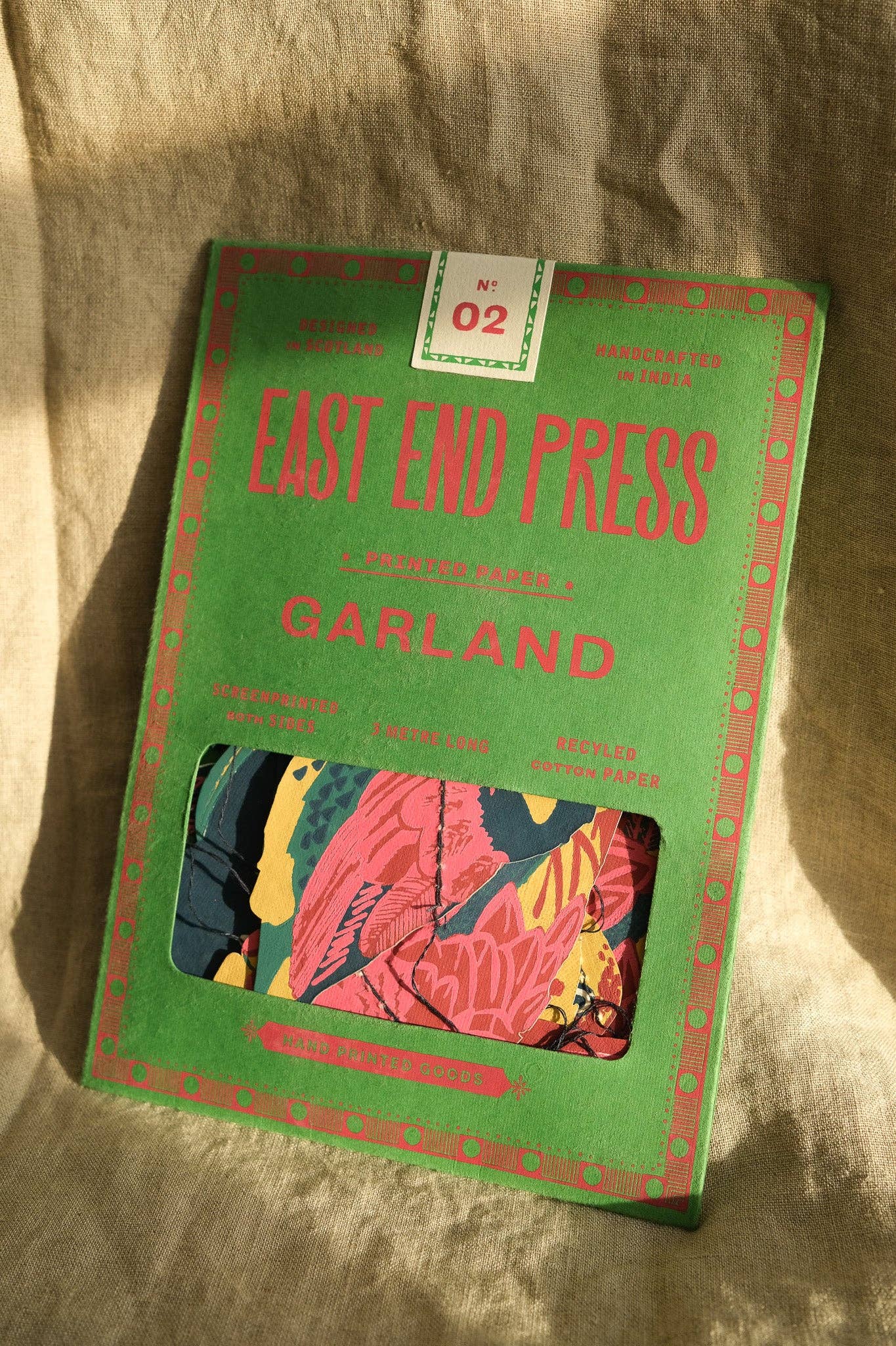East End Press Tropical Birds Sewn Garland with 10 colourful hand-printed birds on recycled paper, 3 metres long