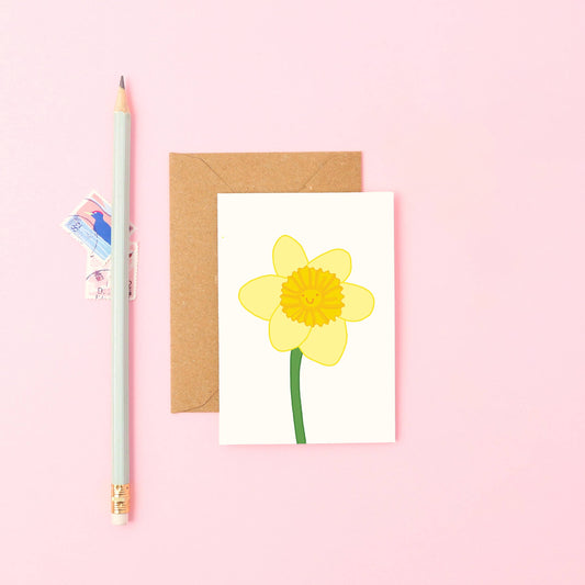 Sustainable A7 Daffodil Mini Card, hand-drawn design