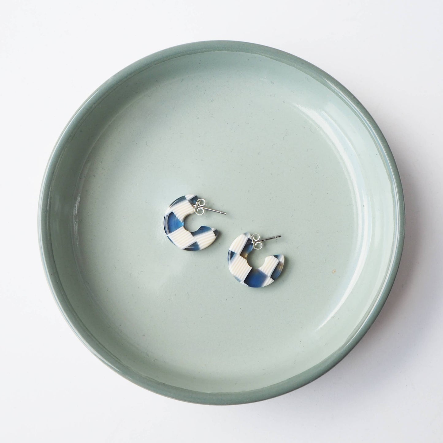 Ocean checker mini hoops showing surgical steel posts