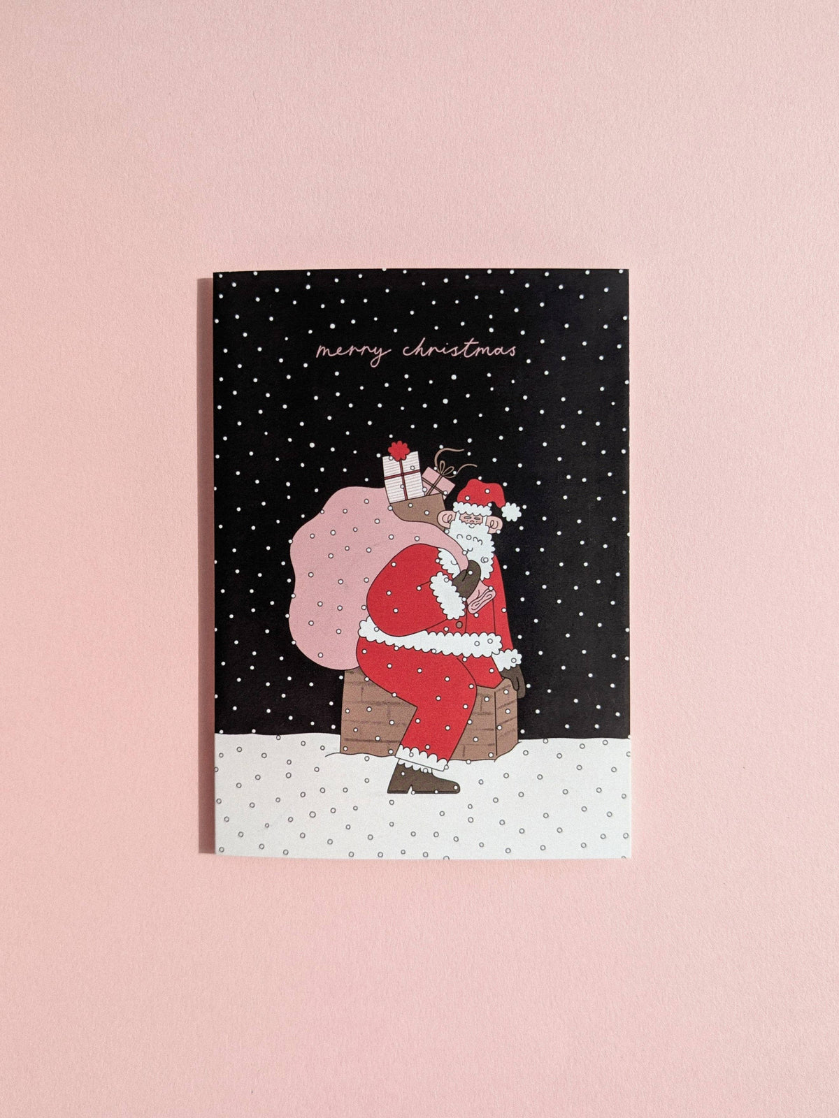 Close up of Santa Rooftop illustrated Christmas card
