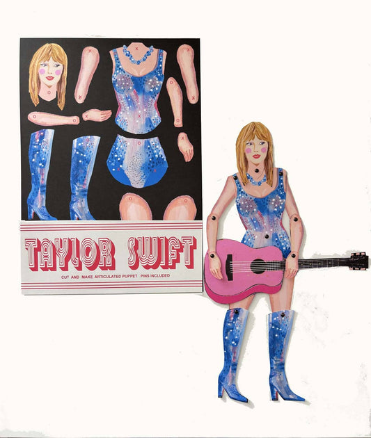 Cut and Make POP IDOL Taylor Swift paper doll kit, 32cm articulated figure made from 385gsm cardstock with mini-split pins, packaged on A4
