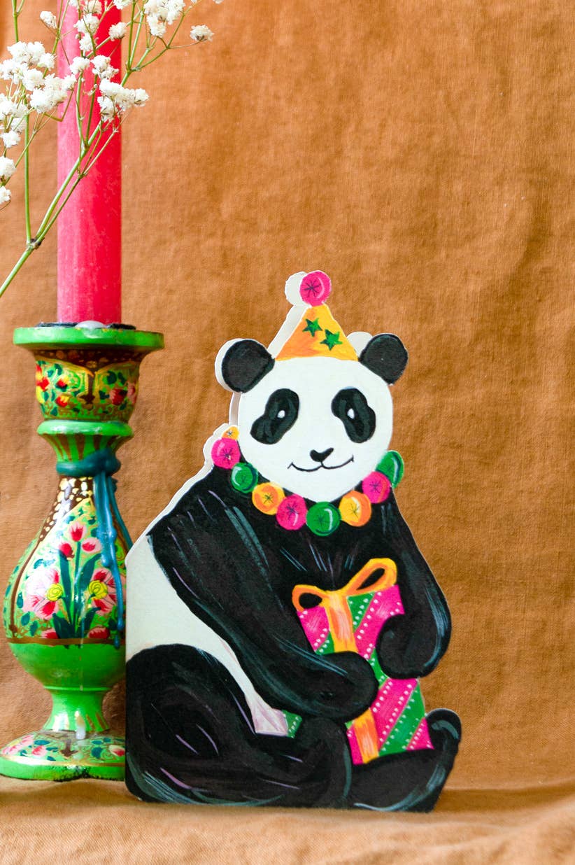 Party Panda Die-Cut Greetings Card Front