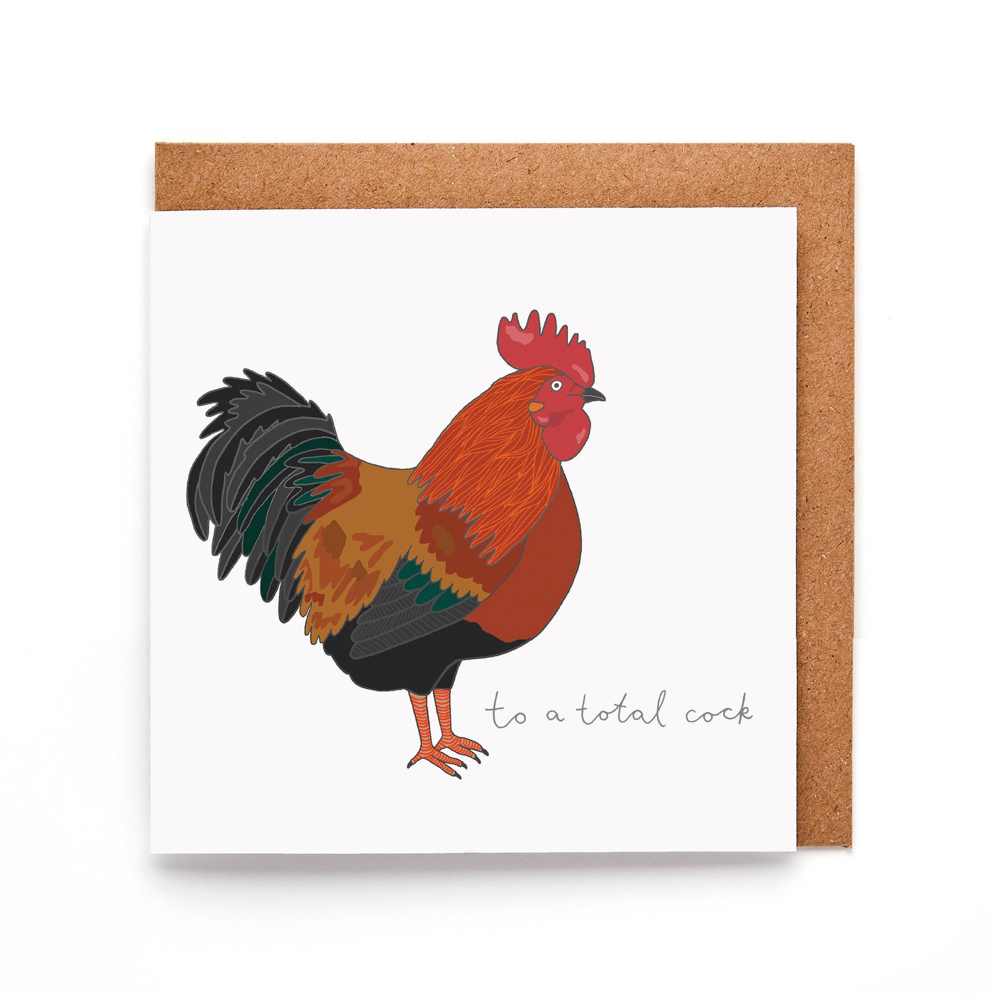Funny Cock Greeting Card with domestic bird illustration