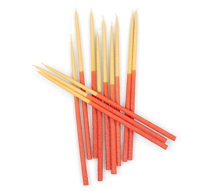 Saffron and rust thin taper candles hand-dipped style
