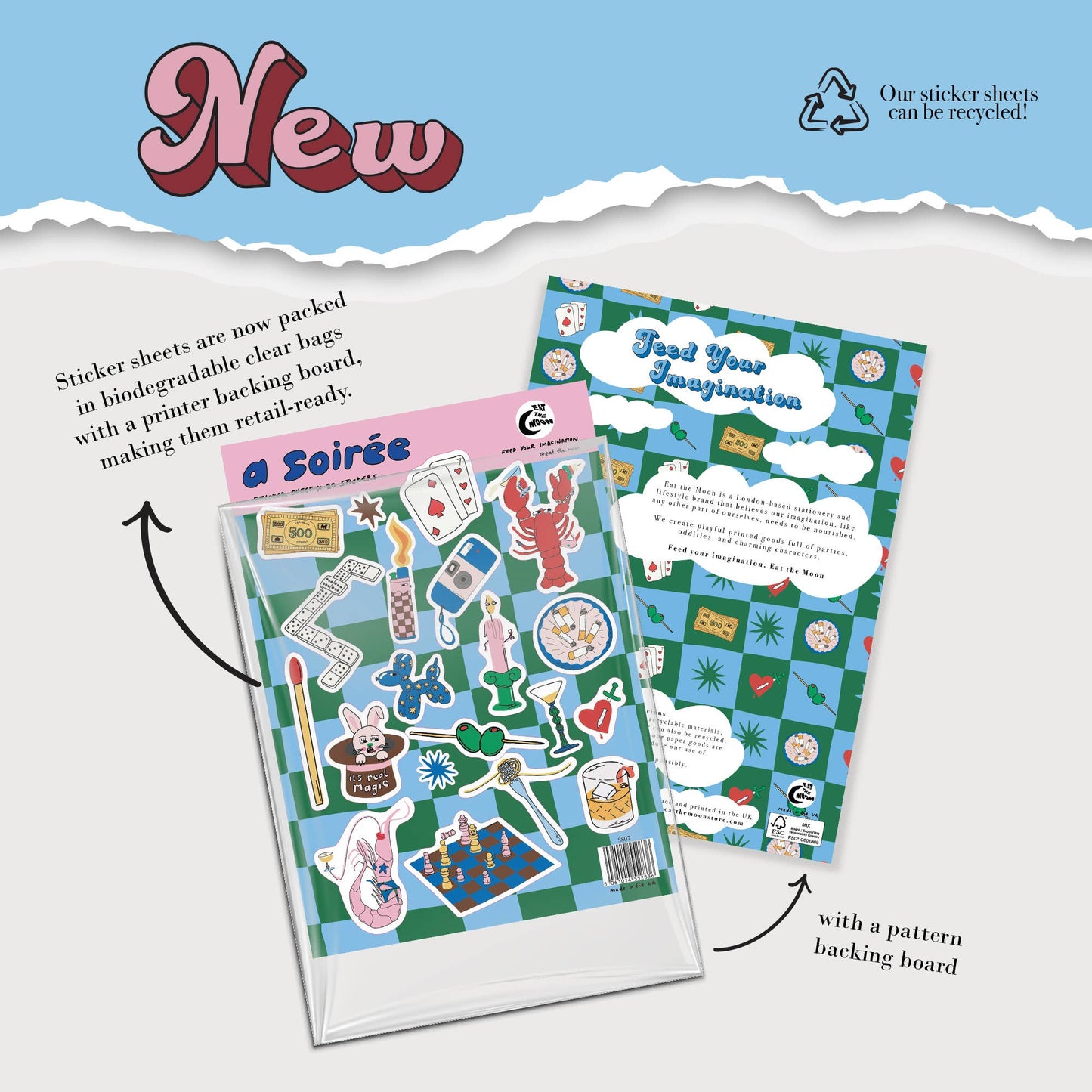 A5 sticker sheet; soiree party design, journal stickers