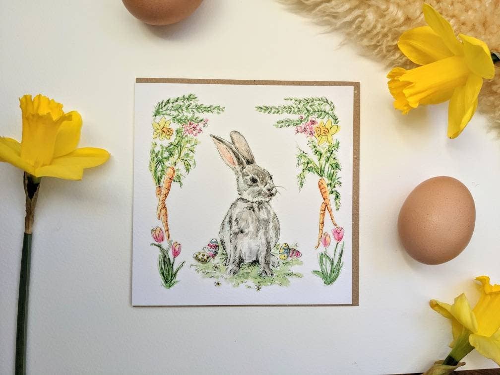 Easter Bunny card with brown kraft paper envelope