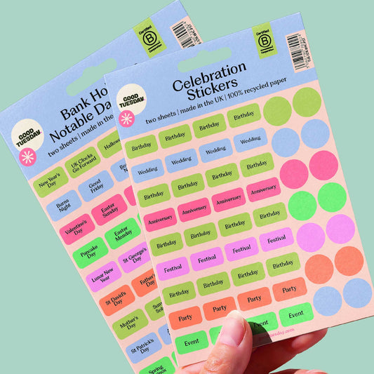 Biodegradable colourful planner stickers on recycled paper