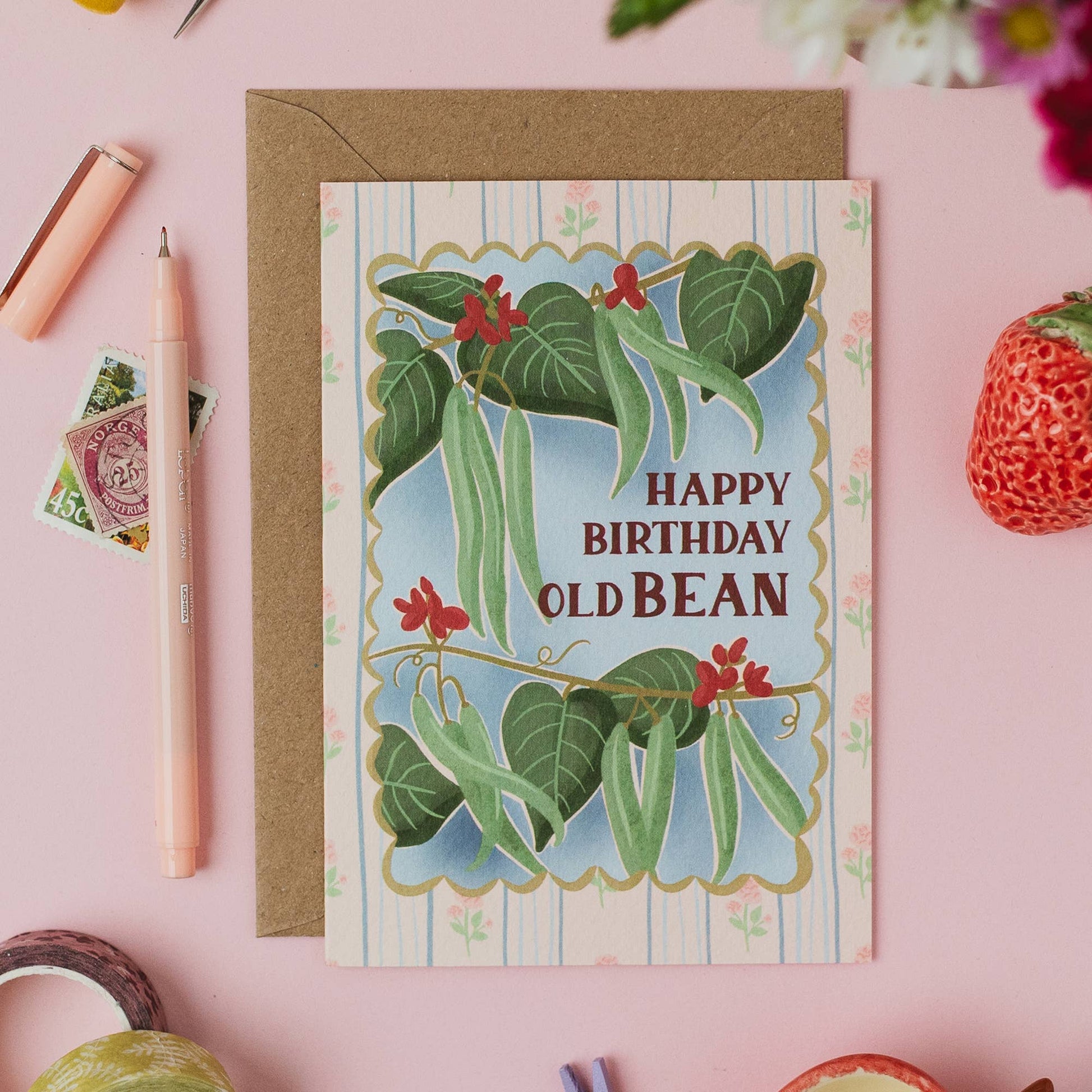 Runner bean birthday card for grandads and gardeners