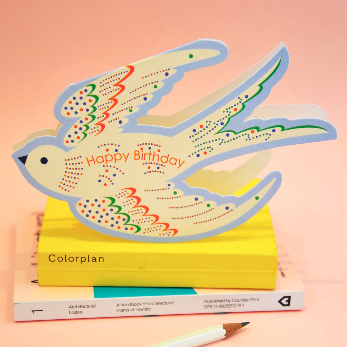 Whimsical blue rocking bird birthday card, sustainably sourced