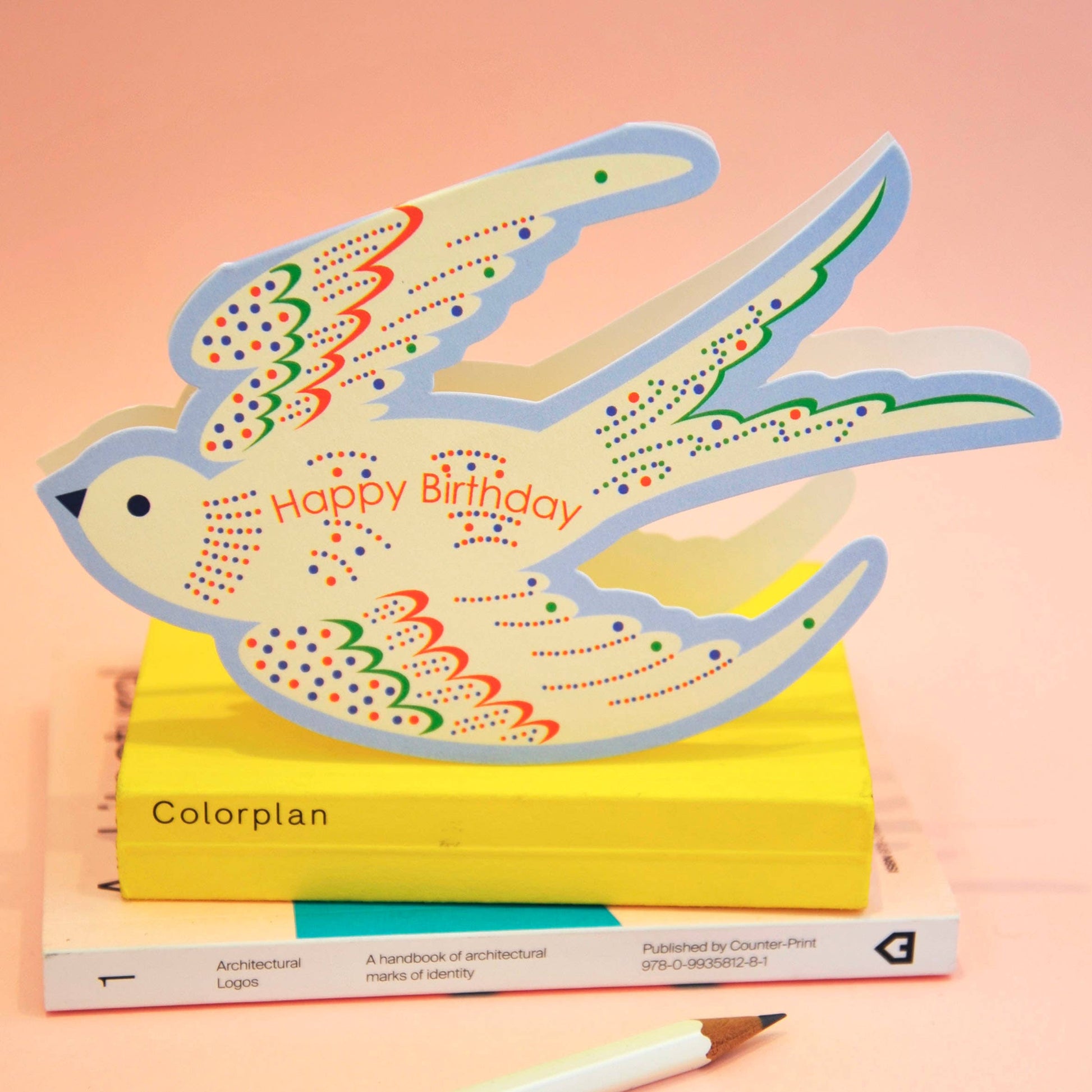 Whimsical blue rocking bird birthday card, sustainably sourced