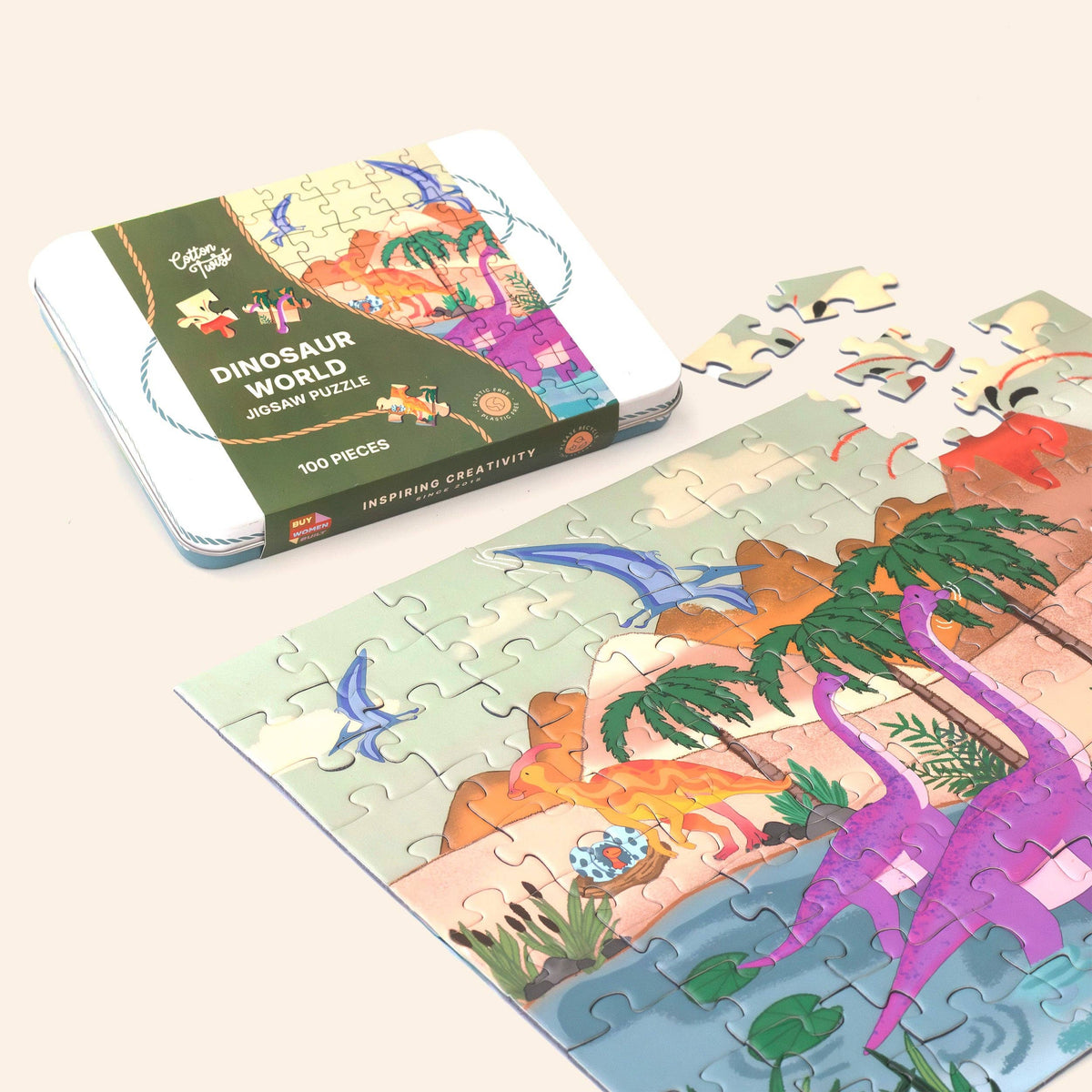 Dinosaur World Jigsaw Puzzle 100 Pieces in Keepsake Tin