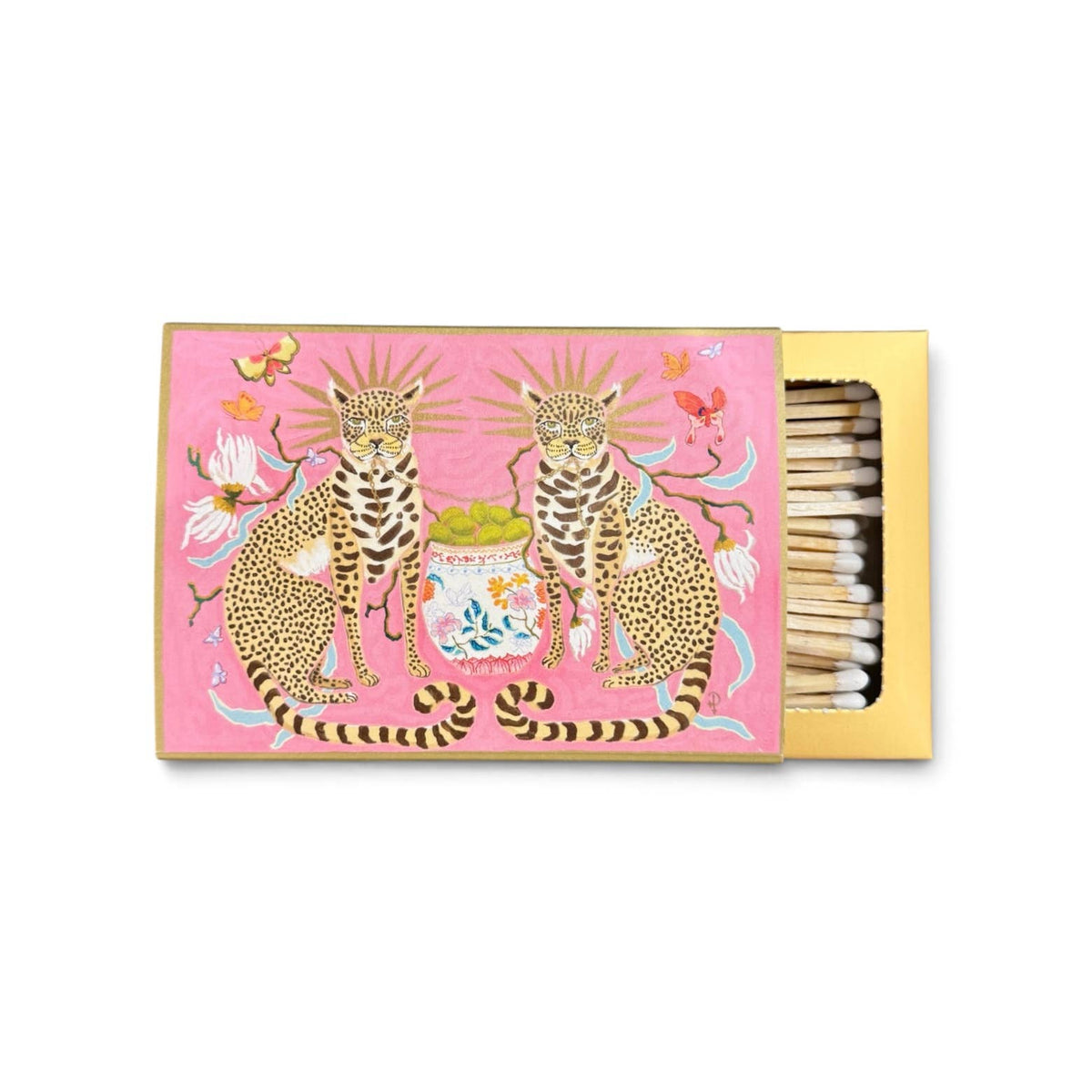 Two Crowned Leopards Luxury Long Matches in Decorative Matchbox