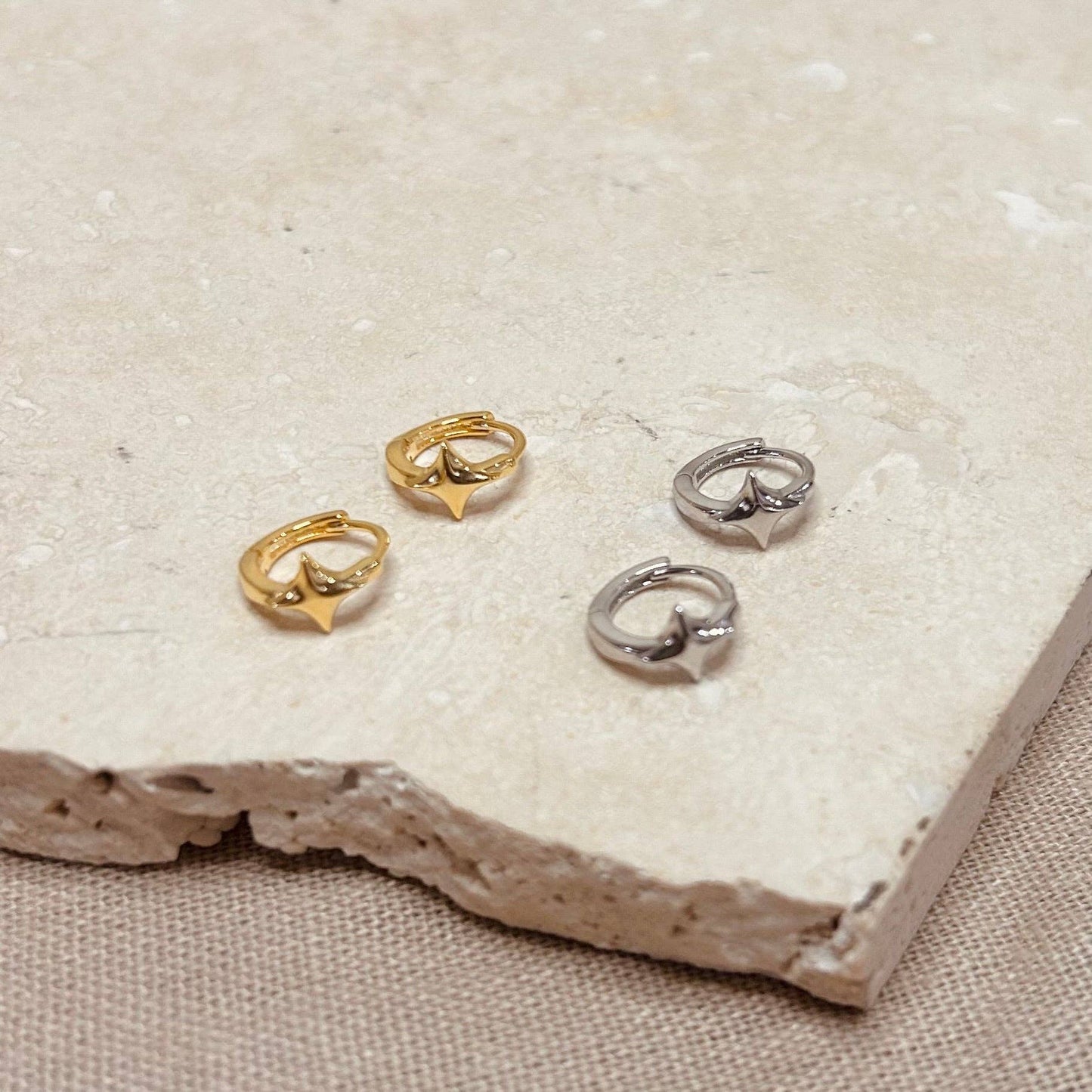 Little Nell gold vermeil starlight huggie hoops, 10mm, hypoallergenic and comfortable