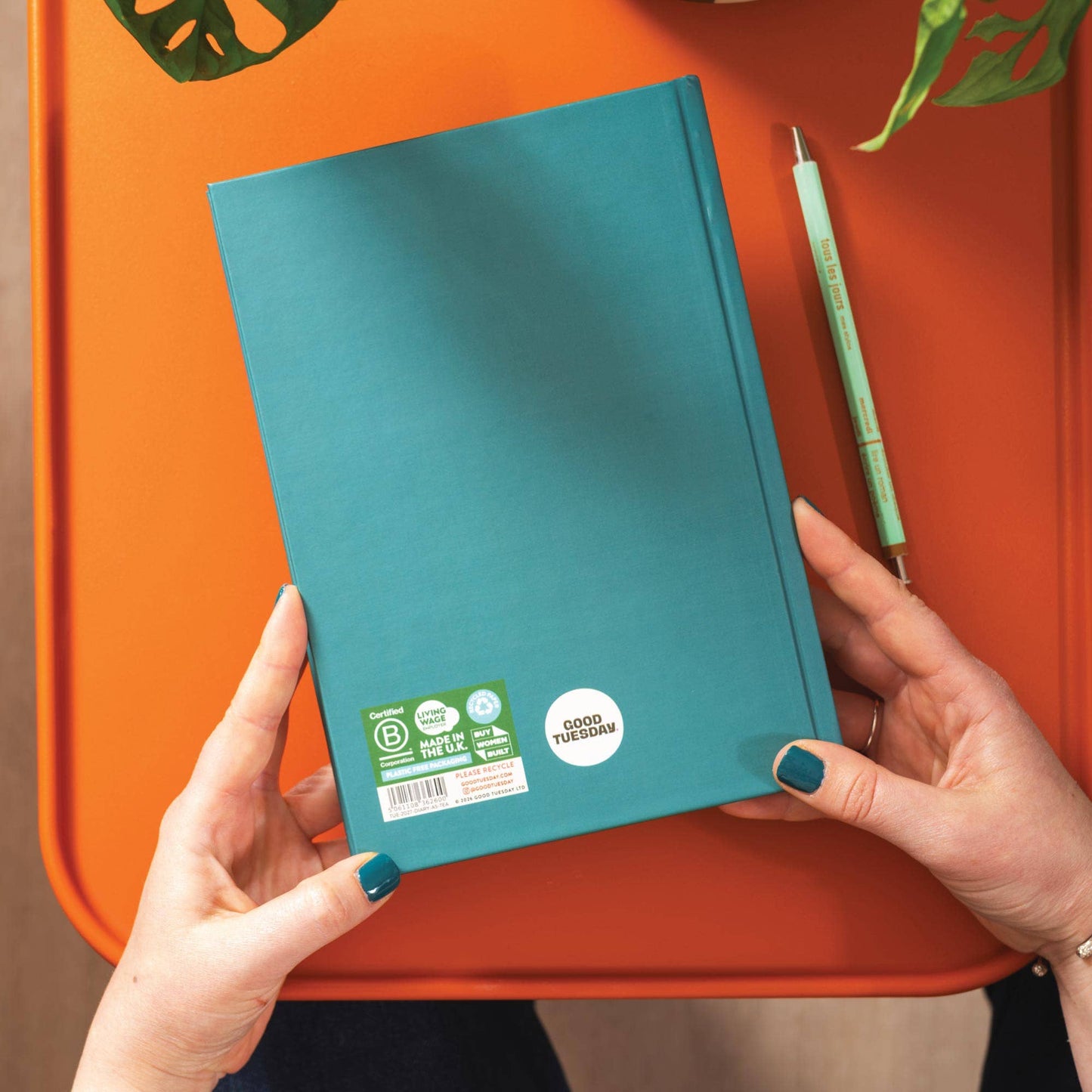 Back cover of the eco friendly 2027 teal diary