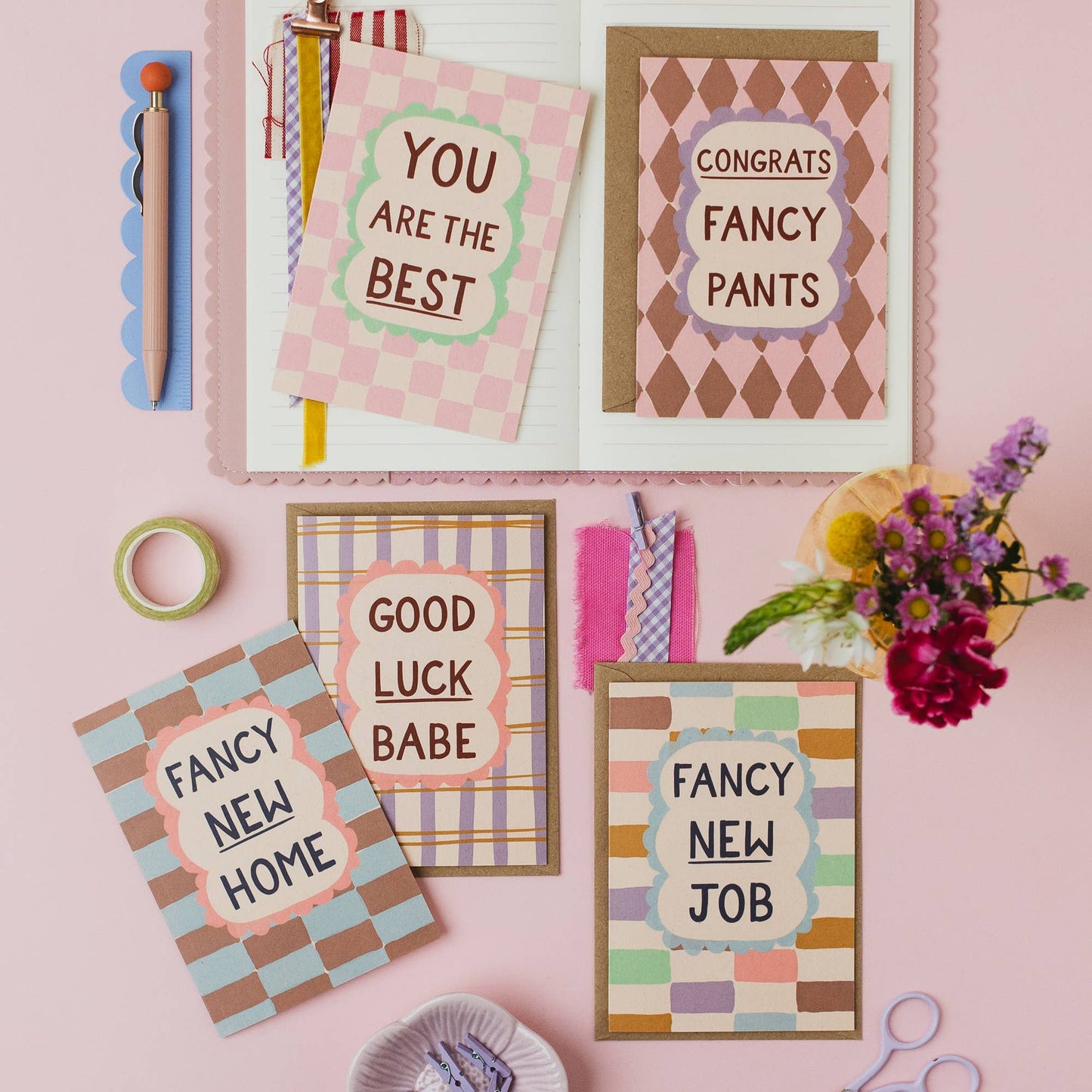 A6 Good Luck Babe card with its rustic kraft envelope