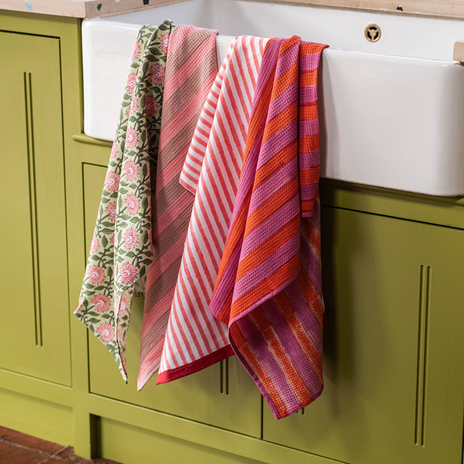 Sustainable terracotta kitchen tea towel handmade in small batches