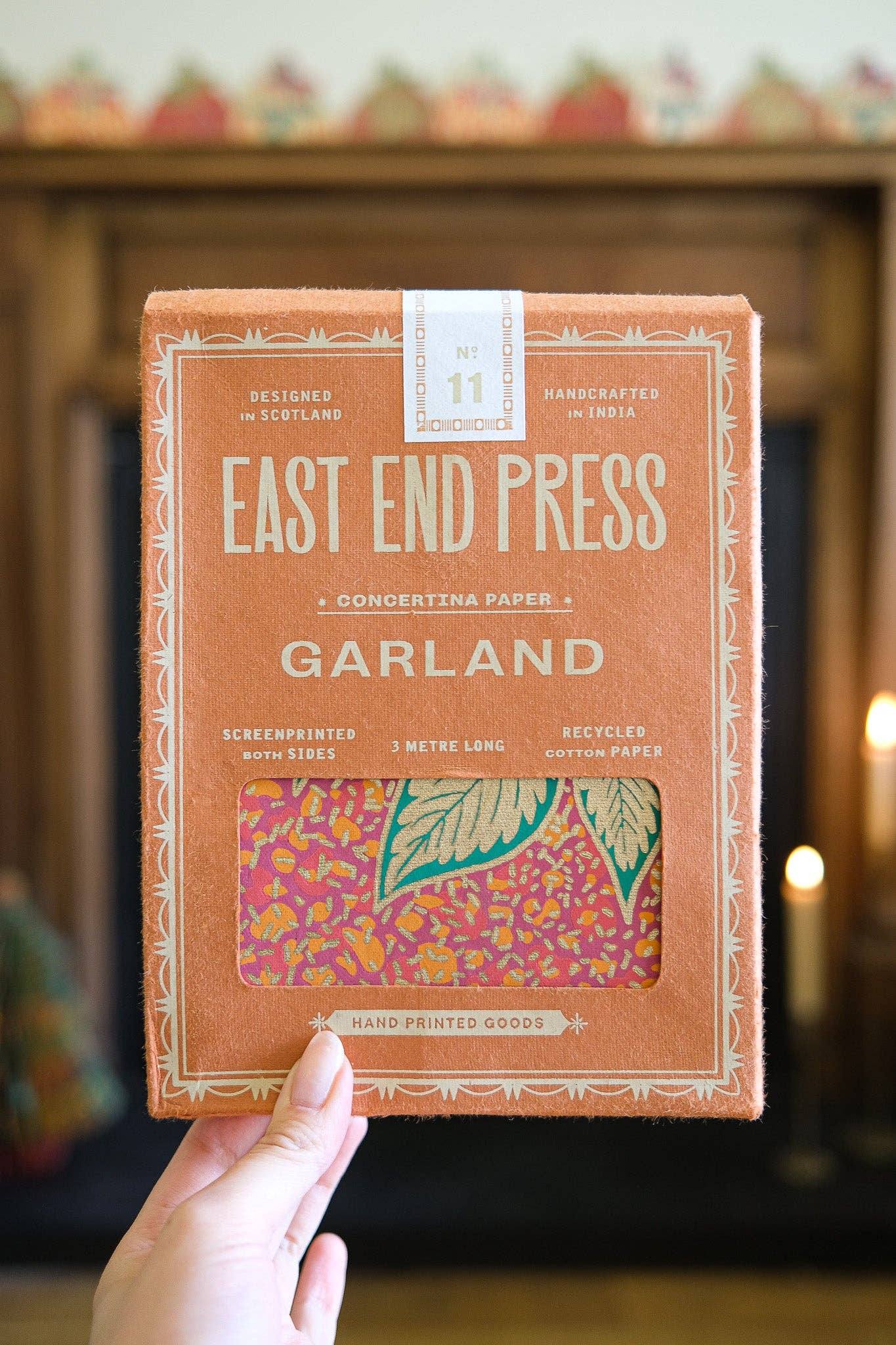 Hand-printed recycled paper Christmas Puddings Concertina Garland by East End Press, 3 metres long