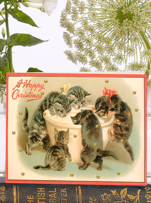 Little Vintage Christmas Card with Hand Applied Glitter by Madame Treacle, sustainably sourced card, ivory envelope, biodegradable sleeve, made in England