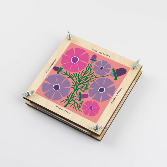Cosmos Flower Press made from maple wood with floral illustration