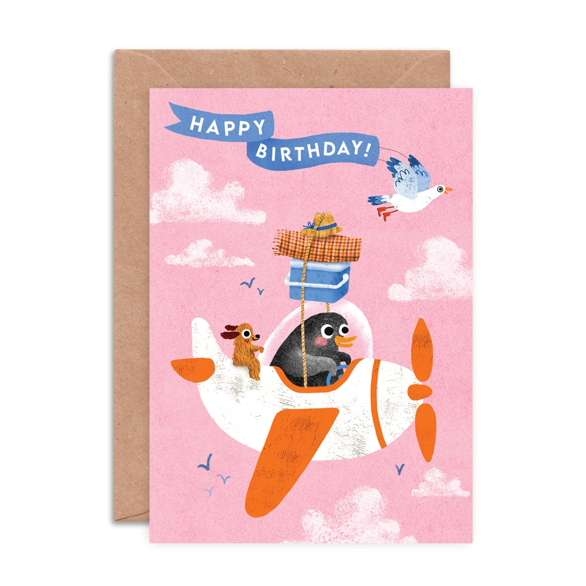 Penguin Birthday Aeroplane Greeting Card by Emily Nash Illustration