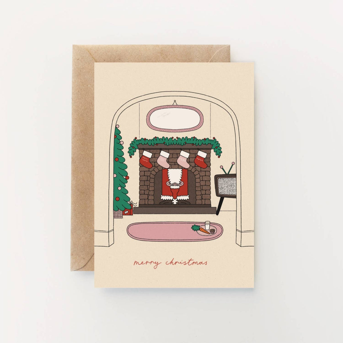 Santa Fireplace Christmas Card by Hollie Fuller