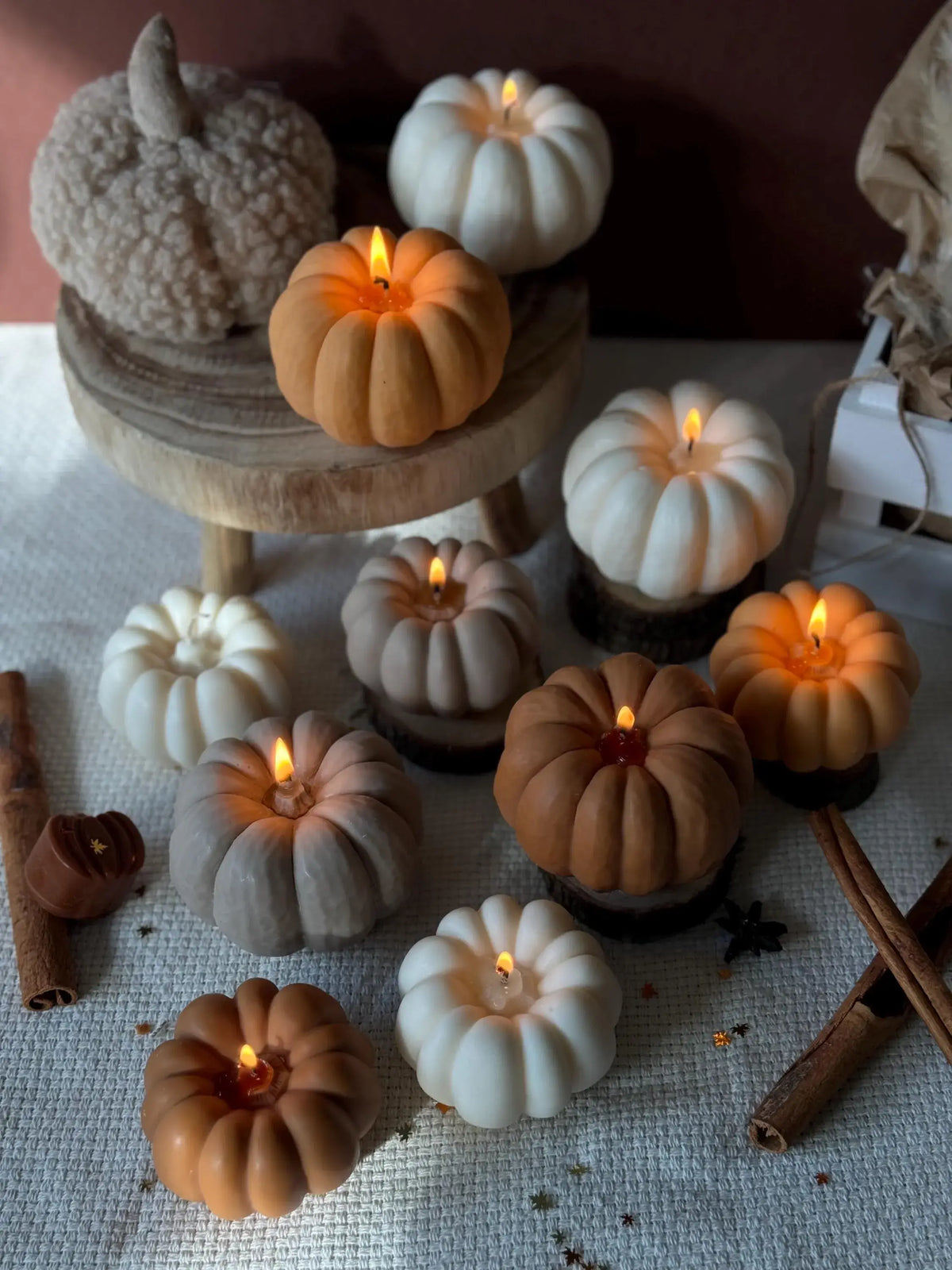 Pumpkin shaped soy wax candle for autumn home decor