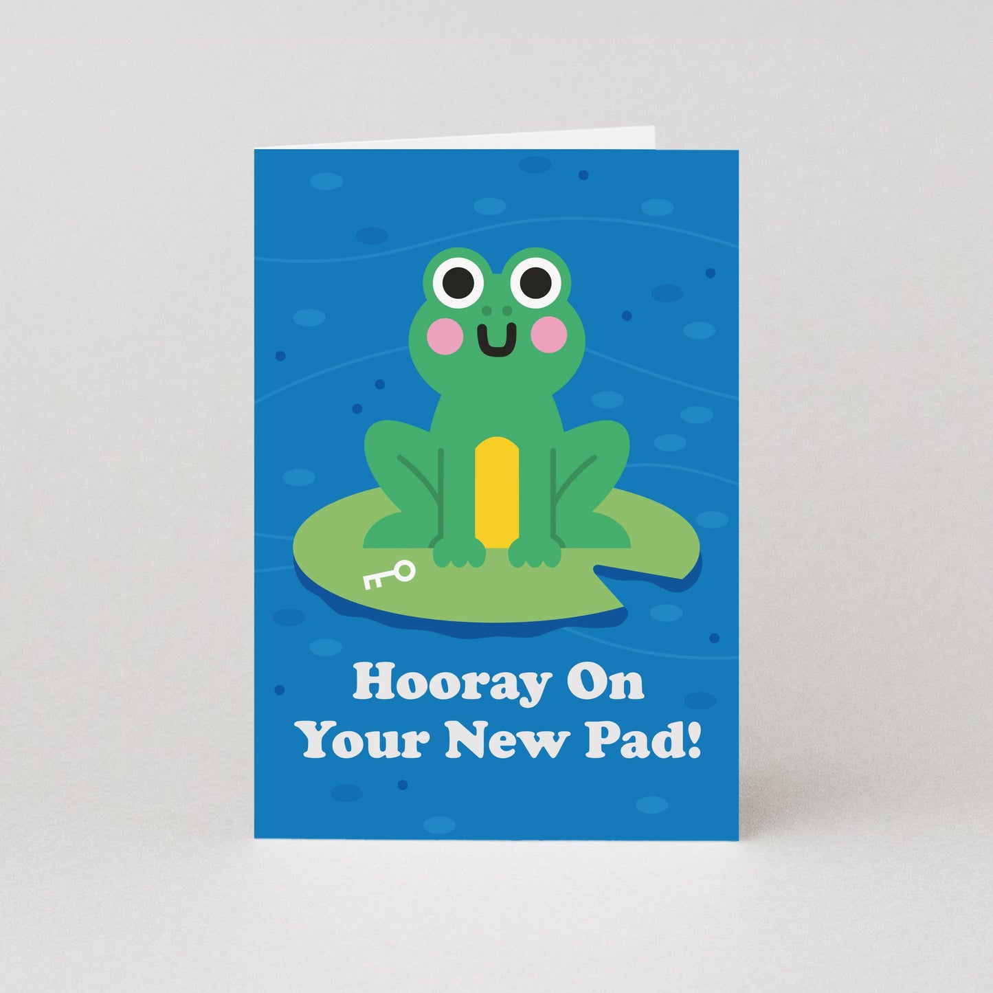 A cute frog-themed new home card with the text Hooray On Your New Pad