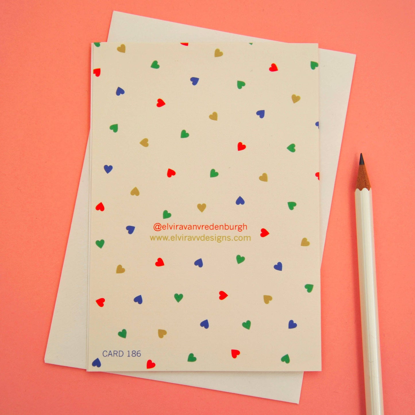 Best Mum Hearts Card with cream envelope and biodegradable cello wrap on a natural background