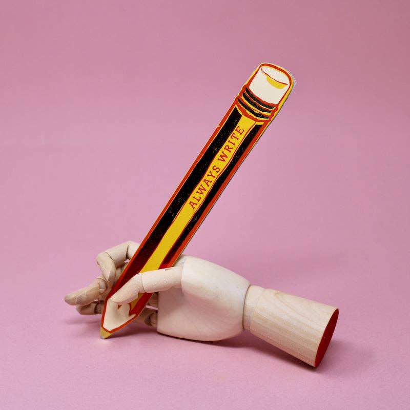 Handmade leather pencil bookmark in yellow