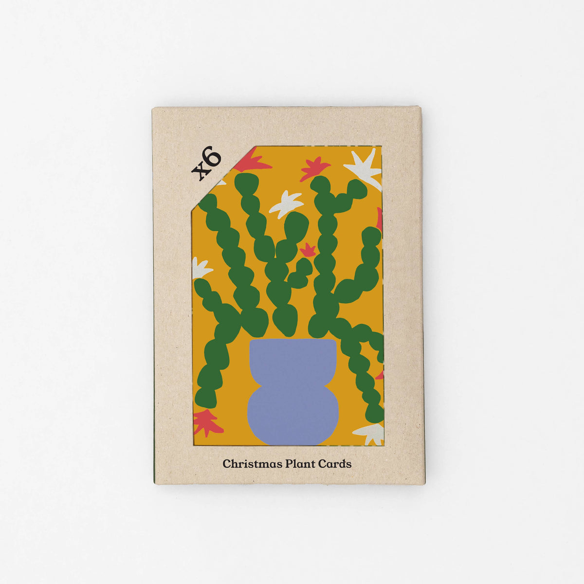 Pack of six botanical Christmas plant cards in a greyboard gift box